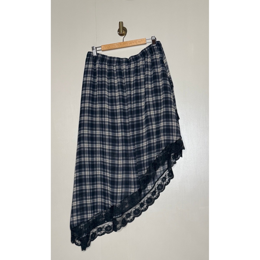 Plaid Lace Asymmetrical Maxi Skirt Y2K Grunge Fairycore Large Wild Fable - Picture 6 of 9